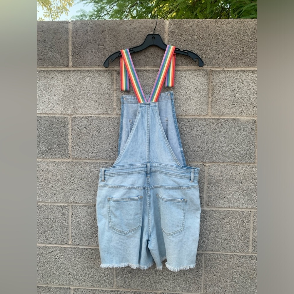 Pride Shortalls Target Denim Rainbow Stripes Light Wash Raw Hem Adult Medium - Picture 4 of 11